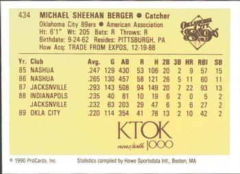1990 ProCards #434 Mike Berger Back