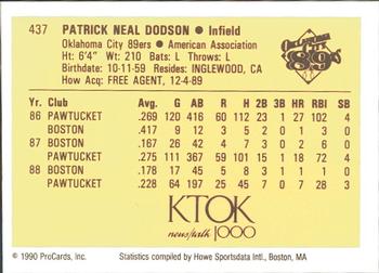 1990 ProCards #437 Pat Dodson Back