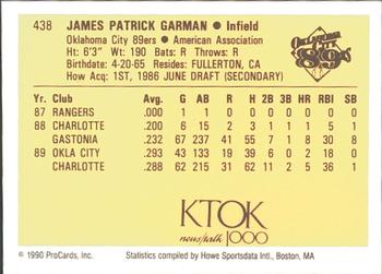 1990 ProCards #438 Pat Garman Back