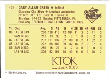 1990 ProCards #439 Gary Green Back