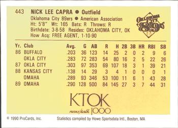 1990 ProCards #443 Nick Capra Back
