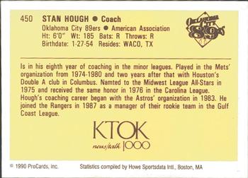 1990 ProCards #450 Stan Hough Back