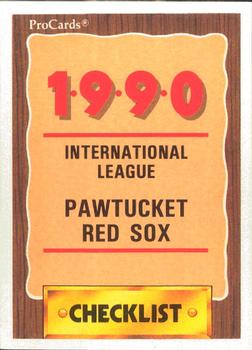 1990 ProCards #451 Pawtucket Red Sox Checklist Front