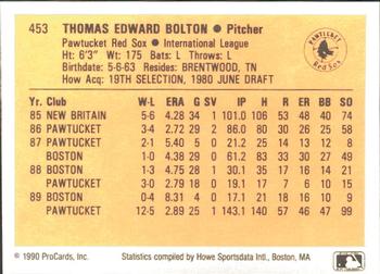 1990 ProCards #453 Tom Bolton Back