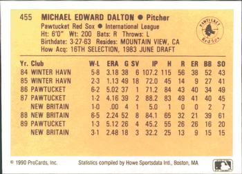 1990 ProCards #455 Mike Dalton Back