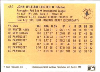 1990 ProCards #459 John Leister Back