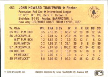1990 ProCards #463 John Trautwein Back