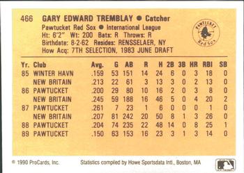 1990 ProCards #466 Gary Tremblay Back