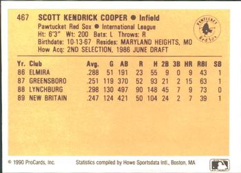 1990 ProCards #467 Scott Cooper Back