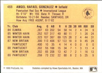 1990 ProCards #468 Angel Gonzalez Back