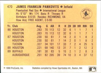 1990 ProCards #470 Jim Pankovits Back