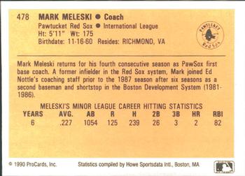 1990 ProCards #478 Mark Meleski Back
