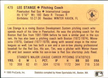 1990 ProCards #479 Lee Stange Back
