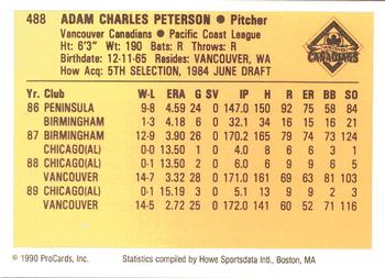 1990 ProCards #488 Adam Peterson Back