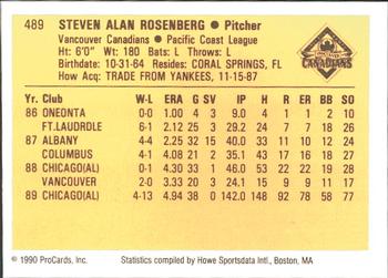 1990 ProCards #489 Steve Rosenberg Back