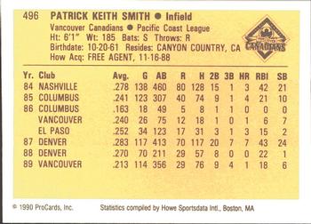1990 ProCards #496 Keith Smith Back