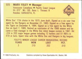 1990 ProCards #505 Marv Foley Back