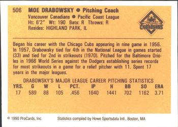 1990 ProCards #506 Moe Drabowsky Back