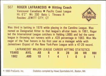 1990 ProCards #507 Roger LaFrancois Back