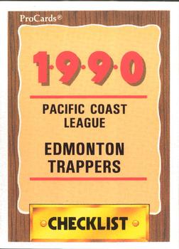 1990 ProCards #508 Edmonton Trappers Checklist Front