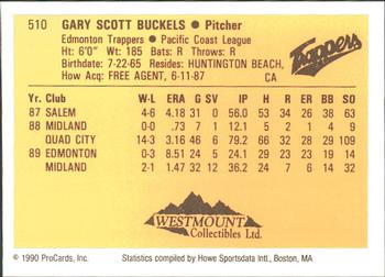 1990 ProCards #510 Gary Buckels Back