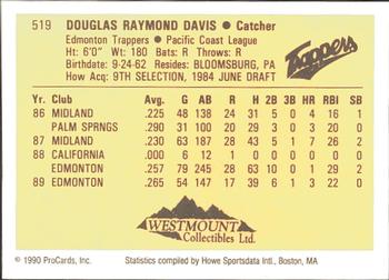 1990 ProCards #519 Doug Davis Back