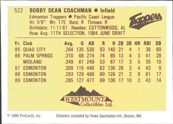 1990 ProCards #522 Pete Coachman Back
