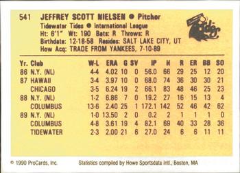 1990 ProCards #541 Scott Nielsen Back