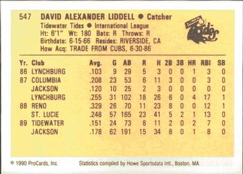 1990 ProCards #547 Dave Liddell Back
