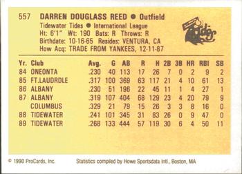 1990 ProCards #557 Darren Reed Back
