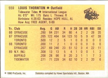 1990 ProCards #559 Lou Thornton Back