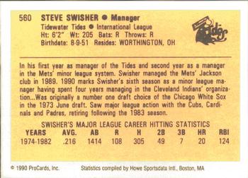 1990 ProCards #560 Steve Swisher Back