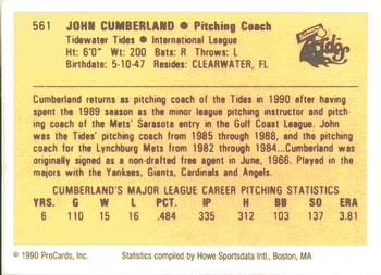 1990 ProCards #561 John Cumberland Back
