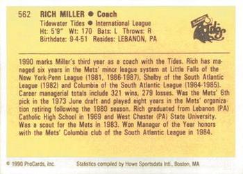 1990 ProCards #562 Rich Miller Back