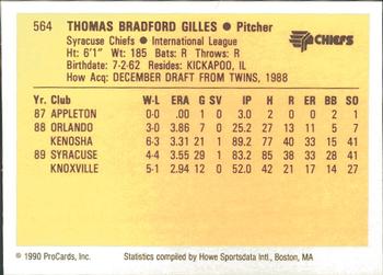 1990 ProCards #564 Tom Gilles Back
