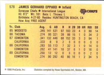1990 ProCards #576 Jim Eppard Back