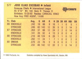 1990 ProCards #577 Jose Escobar Back