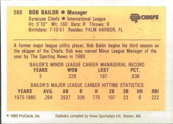 1990 ProCards #588 Bob Bailor Back