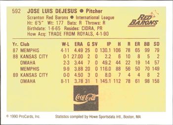 1990 ProCards #592 Jose DeJesus Back