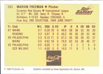 1990 ProCards #593 Marvin Freeman Back