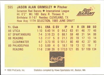 1990 ProCards #595 Jason Grimsley Back