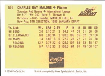 1990 ProCards #596 Chuck Malone Back