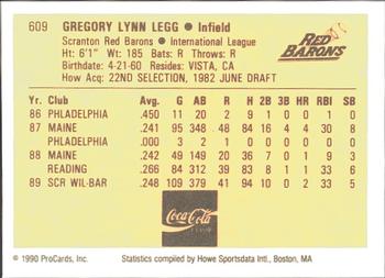 1990 ProCards #609 Greg Legg Back