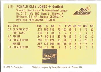 1990 ProCards #610 Ron Jones Back