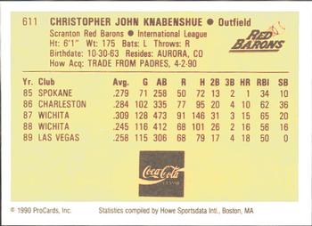 1990 ProCards #611 Chris Knabenshue Back