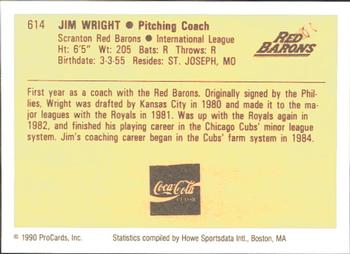 1990 ProCards #614 Jim Wright Back