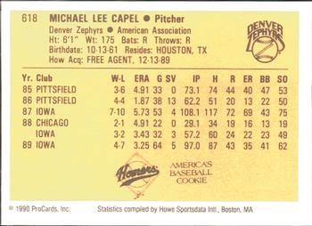 1990 ProCards #618 Mike Capel Back