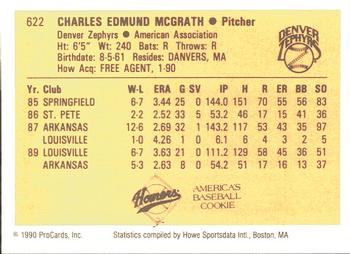 1990 ProCards #622 Chuck McGrath Back