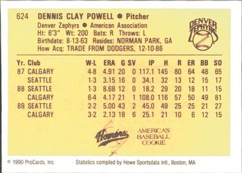 1990 ProCards #624 Dennis Powell Back