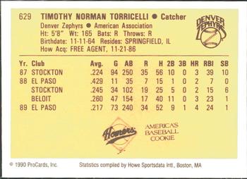 1990 ProCards #629 Tim Torricelli Back